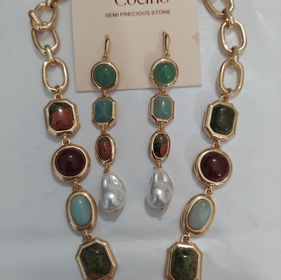 NWT Camila Coelho Semi Precious Stone Necklace & Earrings Set - Picture 2 of 6